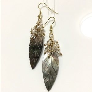 Carved Abalone Leaf Dangle Earrings